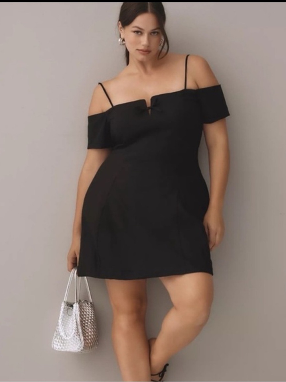 NWT Anthro Maeve Off-The-Shoulder Bow Sexy Elegant Mini Black Dress, S - Picture 5 of 12